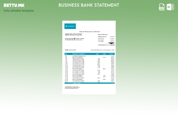 модерен стил Atlantico изјава за деловна сметка Шаблон за Word и PDF () шаблон